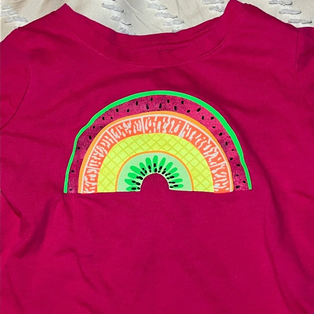 Cat & Jack Wonder Nation Kids XS 4-5 Pink Rainbow Fruit Shirt Shorts Set